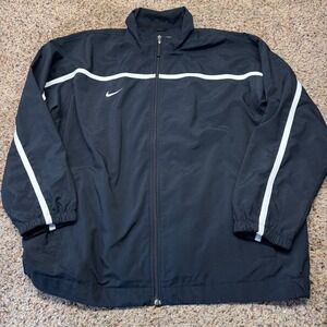 Vintage Nike Team Men XL Black White Stripe Full Zip Mesh Lined Track Jacket
